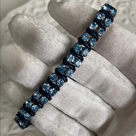 Fossil Sky Blue Crystal Rhinestone Leather Wrapped Bracelet Bohemian Sparkle - Picture 16 of 16